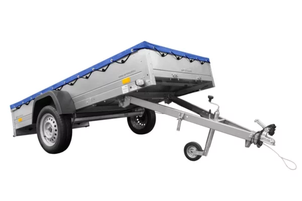 Einachs-tieflader Garden Trailer 264 Kipp Mit Stützrad, Querstreben Und Blauer Flachplane-Neu